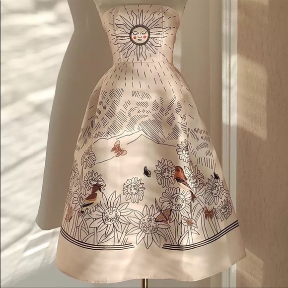 Now In Solairè Runway Sexy Strapless Botanics Print Midi Dress, Boho Luxury Gown - Picture 6 of 11